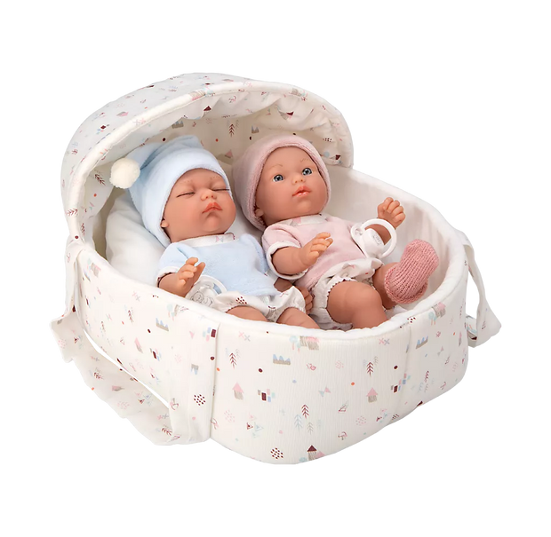 Arias kūdikėliai dvynukai baltoje nešyklėje, 26 cm