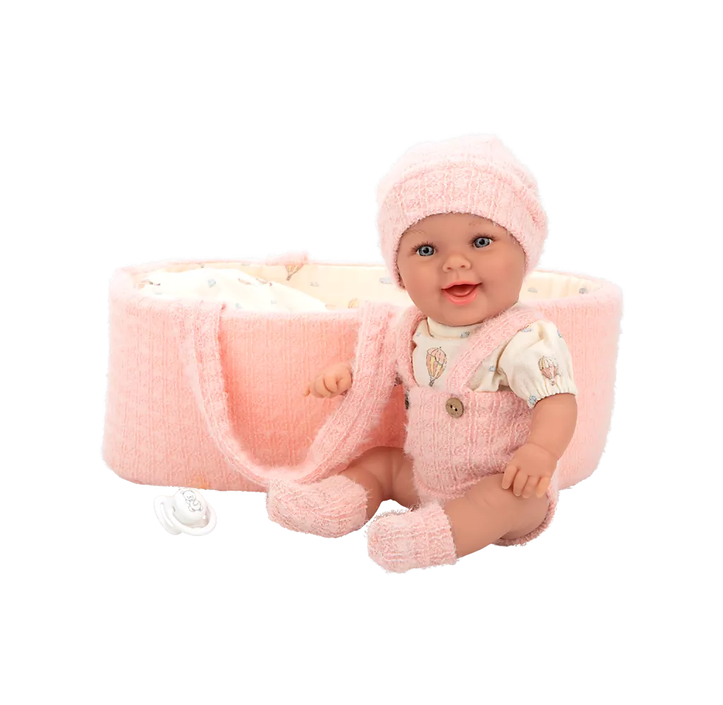 Arias kūdikėlis lėlė rožinėje nešyklėje, mergaitė, 33 cm