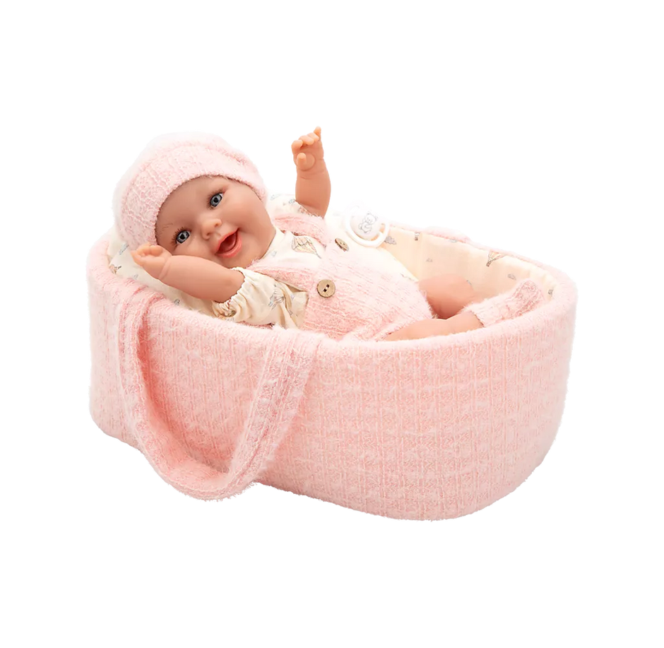 Arias kūdikėlis lėlė rožinėje nešyklėje, mergaitė, 33 cm