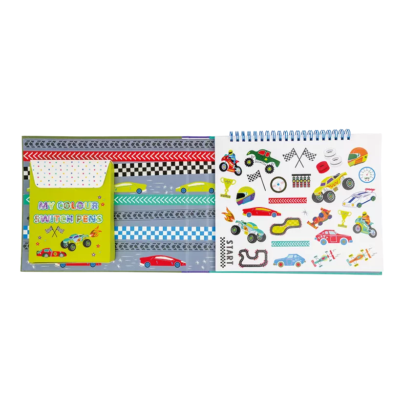 Spalvinimo knygelė su magiškais flomasteriais, Mašinos