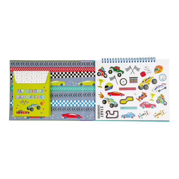 Spalvinimo knygelė su magiškais flomasteriais, Mašinos