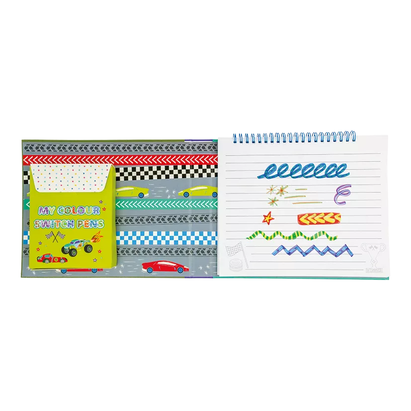 Spalvinimo knygelė su magiškais flomasteriais, Mašinos