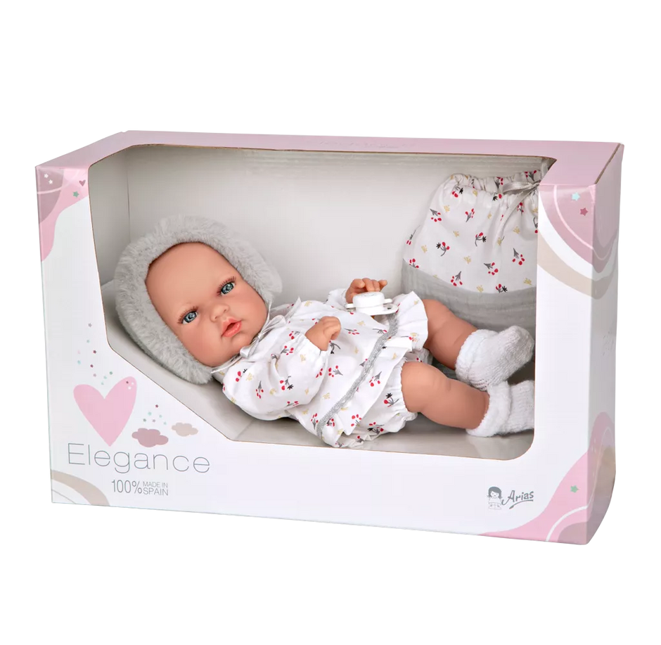 Arias lėlė kūdikėlis su pilka kepuryte, 30 cm