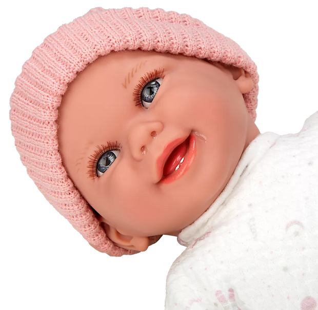 Arias kūdikėlis su garsu, rožine kepuryte, 34 cm