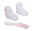 Arias lėlės kūdikio nertų kojinyčių ir lankelio rinkinys, baltas