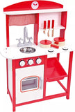 Raudona medinė virtuvėlė su priedais