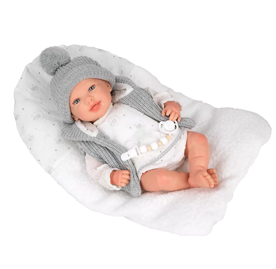 Arias Reborn kūdikėlis su pilkais rūbeliais, Daniela, 45 cm