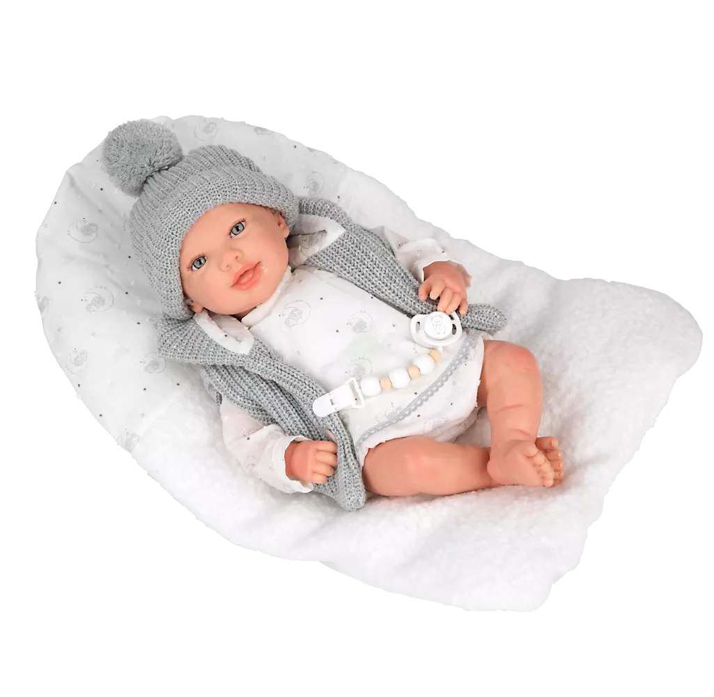 Arias Reborn kūdikėlis su pilkais rūbeliais, Daniela, 45 cm