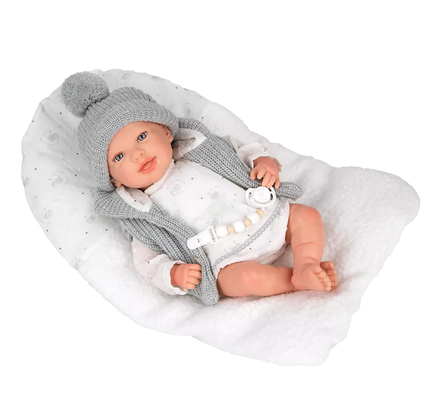 Arias Reborn kūdikėlis su pilkais rūbeliais, Daniela, 45 cm