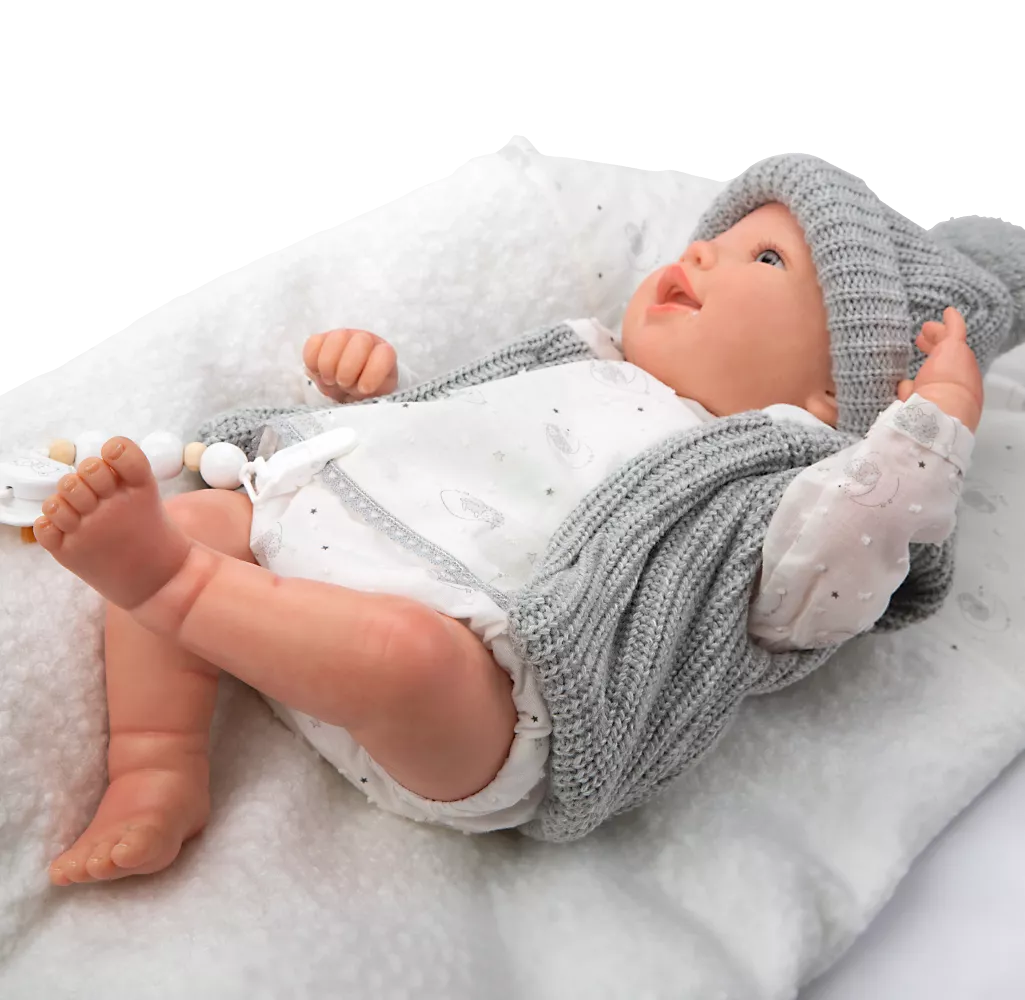 Arias Reborn kūdikėlis su pilkais rūbeliais, Daniela, 45 cm