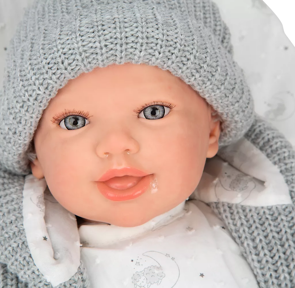 Arias Reborn kūdikėlis su pilkais rūbeliais, Daniela, 45 cm