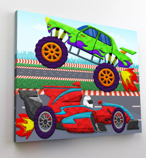 Splat Planet paveikslas iš modelino, Mašinos 30x40cm