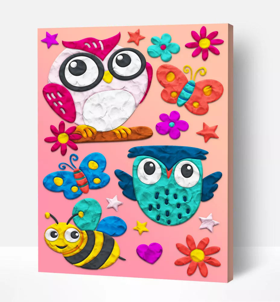 Splat Planet paveikslas iš modelino, Pelėda 30x40cm